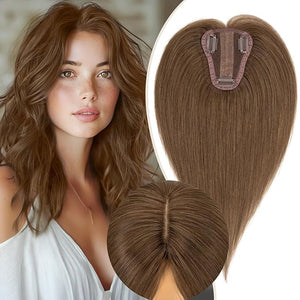 Rich Choices Hair Toppers for Women Real Human Hair 150% Density Clip in Silk Base No Bangs 100% Human Remy Toppper Realistic Scalp Pieces for Women with Thinning Crown 10 Inch #4R Brown