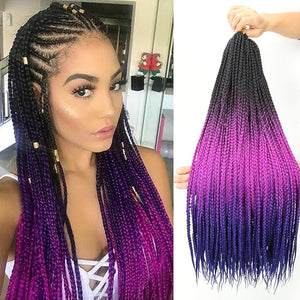 Box Braid Crochet Hair 24 Inch 6Packs Prelooped Braided Synthetic Medium Braids Ombre Purples Hair Extensions for Women (24 Inch,Black-Purple-Blue)