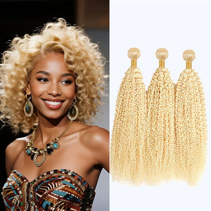 Blonde Curly Human Hair Bundles 14 16 18 Inch Brazilian Remy Virgin 10A Curly 3 Bundles Human Hair Hair Extensions Bundles 613 Color
