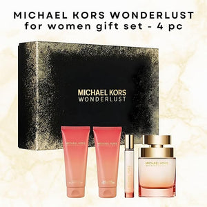 Michael Kors Wonderlust for Women 4 Pieces Gift Set (3.4 Ounce Eau de Parfum Spray +3.4 Ounce Body Lotion +3.4 Ounce Shower Gel + 0.3 Ounce Eau de Parfum Spray)