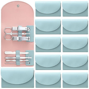 12 Set Manicure Set Bulk Mini Manicure Nail Clipper Kit 7 in 1 Stainless Steel Professional Nail Care Pedicure with Travel Portable Bag Grooming Kits for Christmas Women Men Home(Green)