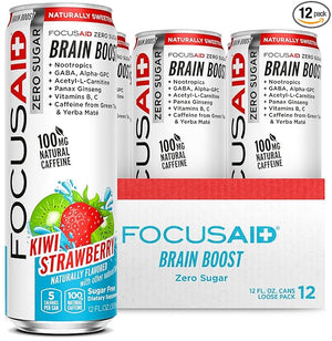 FOCUSAID ZERO SUGAR Nootropics Blend Alpha-GPC GABA 100mg Natural Caffeine from Green Tea Yerba Mate Vitamin B-Complex Keto-Friendly No Artificial Sweeteners 12 Fl Oz (Pack of 12)