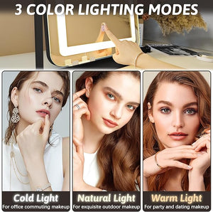 FENNIO Vanity Mirror with Lights 19x22 - LED Lighted Makeup MirrorLarge Makeup Mirror with LightsTouch Screen with 3-Color LightingLed Mirror MakeupDimmable for Vanity Desk Tabletop Bedroom