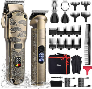 Hatteker Professional Hair Clippers for Men Beard Trimmer Clippers and Trimmer Set Waterproof T-Blade Trimmer Cordless Grooming Kit Nose Body Hair Trimmer Barber Clippers Hair Cutting Kit