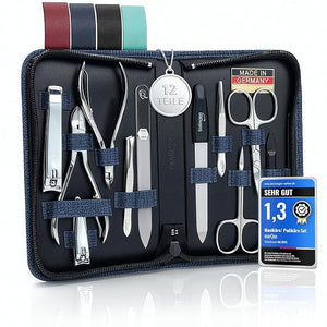 Manicure Set Women and Men ? 12-Piece Professional Grooming Kit with Premium Tools Artificial Leather Case and exclusive Glass Nail File for Hand &amp Foot Care German Quality