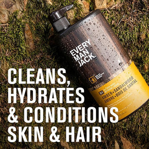 Every Man Jack Amber + Sandalwood Hydrating Mens 3-in-1 All Over Wash for All Skin and Hair Types - Body Wash Shampoo and Conditioner with Naturally Derived Ingredients - 28.8oz (2 Pack)