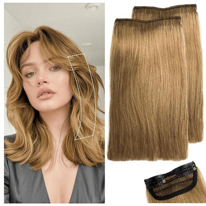 2 Pcs Short Hair Extensions, Human Hair Clip in Extensions for Women 8 Inch Chestnut Brown