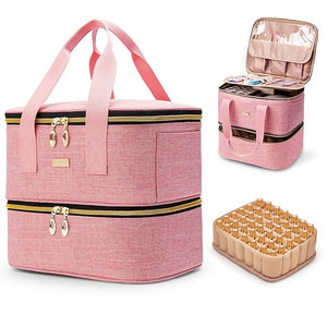 Nail Polish Organizer, Double Layer Nail Organizer and Storage Box Holds 42 Bottles &amp; Nail Tech Kit Supplies, Large Capacity Nail Polish Organizer Case Carrying Bag