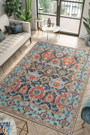 Keen Home Design 4x6 Rug - Machine Washable Area Rug with Non-Slip Backing Ideal for Living Room Dining Room Bedroom - Vintage Easy Clean Durable Low Pile Rug - (4' x 6')