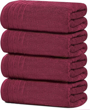 Tens Towels Pack of 4 Extra Large Bath Towels 30 x 60 Inches 100% Cotton Larger &amp Lighter Weight Quicker to Dry Super Soft and Absorbent Perfect for Bathroom Burgundy