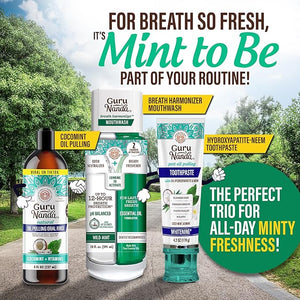 GuruNanda Mint to Be Kit ? CocoMint Oil Pulling, Hydroxyapatite Neem Toothpaste, &amp; Dual Barrel Breath Harmonizer Mouthwash for Fresh Breath &amp; Oral Care