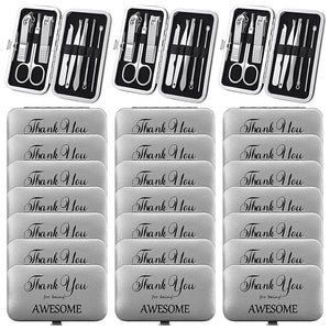 Therwen 24 Sets Christmas Manicure Set Stainless Steel Nail Clippers 8 in 1grooming Nail Kit Employee Appreciation Gift Professional Pedicure Tool for Men Women Coworker Personal Care(Silver)