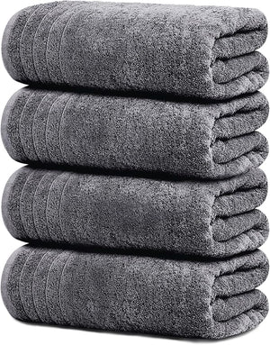 Tens Towels Pack of 4 Extra Large Bath Towels 30 x 60 Inches, 100% Cotton, Larger &amp; Lighter Weight, Quicker to Dry, Super Soft and Absorbent, Perfect for Bathroom, Dark Grey
