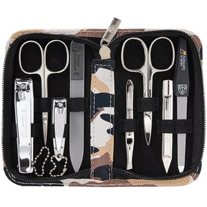 3 Swords Germany - brand quality 8 piece manicure pedicure grooming kit set synthetic leather case camouflage - Made in Germany