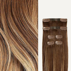 Luxy 100% Remy Human Hair Extensions for Thin Hair Thinning Hair Fill-Ins ? 6 Seamless Wefts Multi-Dimensional Color Blend - Natural-Looking Volume &amp; Coverage 50 grams 12" Chestnut Brown Balayage