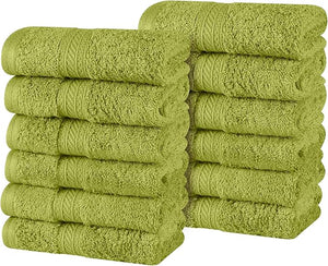 Superior Atlas Cotton Luxury Face Towels Washcloth Set Heavyweight Bathroom Accessories Kitchen Basics Spa Salon Hotel Resort Thick Ultra-Plush Highly-Absorbent Face Towel Green Essence