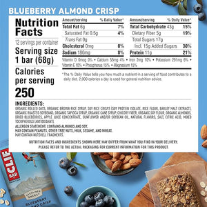 Clif Bars - Energy Bars - Blueberry Crisp - Made with Organic Oats - Plant Based Food - Vegetarian - Kosher (2.4 Ounce Protein Bars, 12 Count)