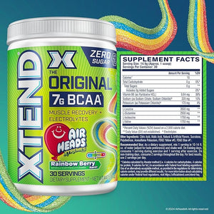 Xtend Original BCAA Powder Airheads Rainbow Berry Flavor 7g BCAA and 2.5g L-Glutamine Sugar Free Post Workout Muscle Recovery Drink with Amino Acids for Men &amp Women 30 Servings
