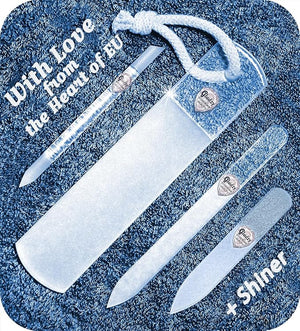 GLADZY Czech Glass Nail File Set - Multifunctional Nail Shiner Buffer, Callus Remover Foot Rasp, Glass Cuticle Pusher Manicure Stick, Etched Surface, Professional Nail Care Tool, Made in EU