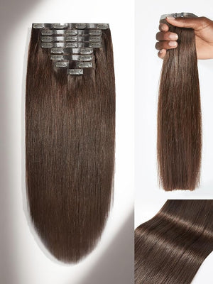 LUVME Clip in Hair Extensions Dark Brown Human Hair Extensions Clip ins Silky Straight in Hair Real Human on Extensions 7pcs 135g 24inch