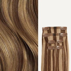 Luxy 100% Remy Human Hair Extensions for Thin Hair Thinning Hair Fill-Ins ? 6 Seamless Wefts Multi-Dimensional Color Blend - Natural-Looking Volume &amp Coverage 50 grams 12 Chestnut Brown Highlight