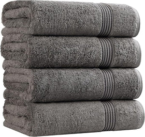 Superior Egyptian Cotton Bath Towel Set Towels for Home Bathroom Master Guest Bath Decor Essentials Quick Dry Absorbent Large Body Towels Spa Hotel Resort Adult Kids Set of 4 Charcoal