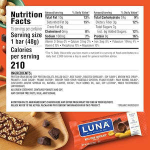 LUNA Bar - Nutz Over Chocolate Flavor - Gluten-Free - Non-GMO - 7-9g Protein - Made with Organic Oats - Low Glycemic - Whole Nutrition Snack Bars - 1.69 oz. (15 Count)