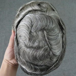 Toupee for Men Human Hairpieces Mens Hair Systems Medium Density Fine Mono Grey Hair Bond Unit #1B65