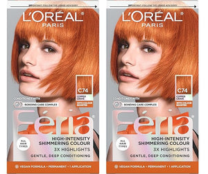 L'Oreal Paris Feria Multi-Faceted Shimmering Permanent Hair Color C74 Intense Copper Hair Dye Kit Pack of 2