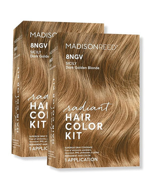 Madison Reed Radiant Hair Color Kit | 8NGV Dark Golden Blonde with Champagne Tones (Sicily) for 100% Gray Hair Coverage | Dimensional Permanent Hair Dye | PPD-Free &amp Ammonia-Free | 2 Pack