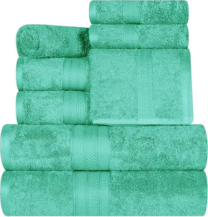 Superior Long Staple 100% Combed Cotton 700GSM 8-Piece Solid Towel Set for Bathroom Shower Kitchen-Super Soft Plush AssortedTowels 4 Face/Washcloths 2 Hand Towels 2 Bath Towels Rivulet