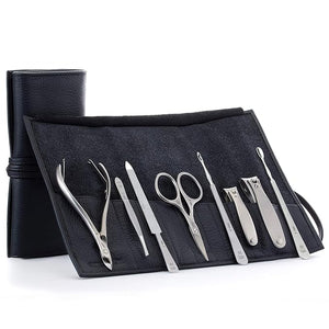 GERMANIKURE 8pc Manicure Set in Leather Case - FINOX Stainless steel tools handmade in Solingen Germany ? Professional Nail and Cuticle Care
