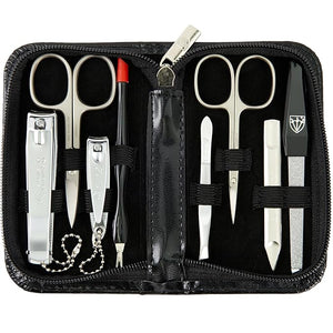 3 Swords Germany ? brand quality 8 piece manicure pedicure grooming kit set for professional nail care with synthetic leather case black - Made in Germany