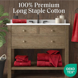 Madison Park 800GSM Bathroom Towel Set of 8 100% Cotton Bath Towel Set for Bathroom Luxurious Highly Absorbent 2 Bath Towels 2 Hand Towels 4 Washcloths Quick Dry Spa Quality Bright Red