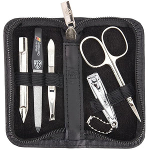 3 Swords Germany - brand quality 5 piece manicure pedicure grooming kit set for professional finger &amp toe nail care scissors clipper genuine leather black case in gift box Made in Germany