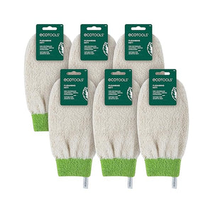 EcoTools Cleansing Mitt Exfoliating Glove For Bath &amp Shower Removes Dry Skin &amp Self Tanner Eco Friendly Shower Mitt Provides Gentle Exfoliation Precise Clean Cruelty-Free Green 6 Count
