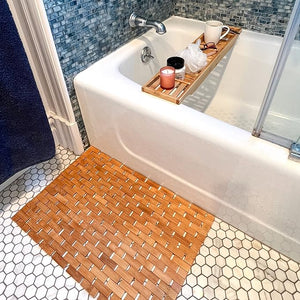 Mind Reader Bathtub Tray and Bath Mat Set, Bathroom Accessories, Rayon from Bamboo, 27.5" L x 5.75" W x 1.75" H, 2 pcs, Brown