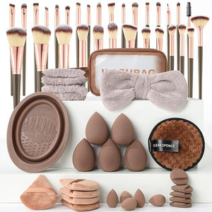 Makeup Brush Set for Foundation Concealer Eyeshadow and Travel Include Make Up Brush Sponge 56PCS Brown