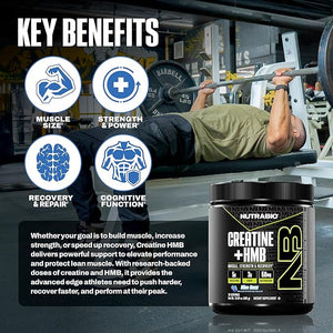 NutraBio Creatine + HMB- Creatine Monohydrate with HMB Powder for Muscle Growth Increased Strength- 30 Servings (Blue Razz)