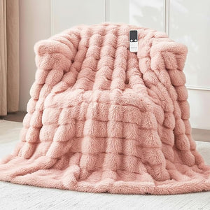 Heated Blanket Queen 84''x 90'' Fast Heating Electric Blanket Ultra-Soft Faux Rabbit Fur with 5 Heat Levels &amp 5H Auto Shut-Off Overheat Protection Machine Washable