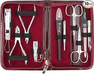 3 Swords Germany - brand quality 10 piece manicure pedicure grooming kit set for professional finger &amp toe nail care scissors clipper fashion leather case in gift box Made by 3 Swords (6226)