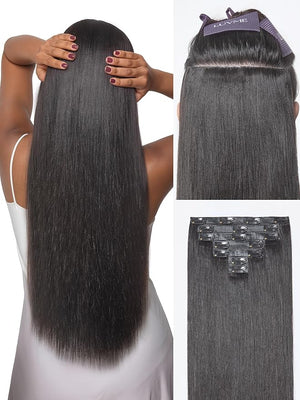 LUVME 0.59mm Zero Trace Invisible Clip in Hair Extensions Yaki Straight 2 Pack 6 Pcs 100g 24 Inch 100% Real Human Hair Clip Ins Lightweight Invisible Volume for Daily Wear Work &amp Parties