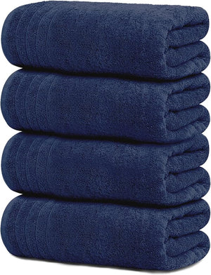 Tens Towels Pack of 4 Extra Large Bath Towels 30 x 60 Inches 100% Cotton Larger &amp Lighter Weight Quicker to Dry Super Soft and Absorbent Perfect for Bathroom Navy