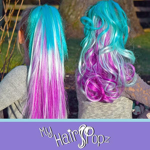 My Hair Popz Deluxe Synthetic Fiber Ponytail Hair Extensions | Heat and Tangle Resistant Colored Hair Extensions for Kids | Easy to Attach Ponytail for Child Friendly Use | Claw Clip | Ombre Mermaid