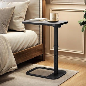Kitstorack TV Tray Table Adjustable Height &amp Rounded Metal Corners Snack Table for Couch Sofa Bed Chair Living Room C Shaped End Side Table for Eating Dinner or Laptop Small Spaces Dark