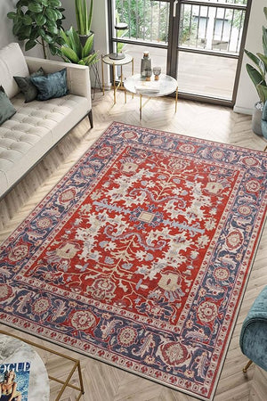 Keen Home Design 5x7 Rug - Machine Washable Area Rug with Non-Slip Backing Ideal for Living Room Dining Room Bedroom - Vintage Easy Clean Durable Low Pile Rug - (5' x 7')