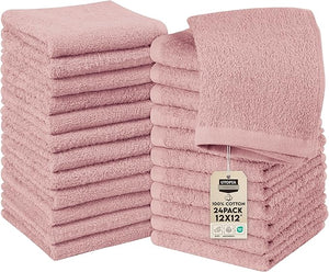 Utopia Towels 24 Pack Cotton Washcloths Set 100% Ring Spun Cotton Premium Quality Flannel Face Cloths Highly Absorbent and Soft Feel Fingertip Towels Dusty Pink