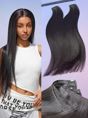 LUVME Invisible Clip in Hair Extensions20 Inch 2 Pack 220g 12pcs Silky Straight Invisible Clip ins Hair Extensions Human Hair Natural Black Hair for Women