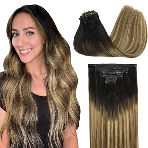 GOO GOO Clip in Hair Extensions Real Human Hair Remy Human Hair Extensions Clip ins for Women Natural Human Hair 20inch 150g 7Pcs 2/6/18 Balayage Brown to Dirty Blonde