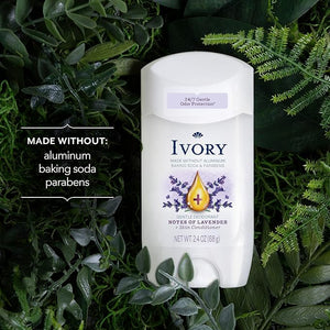 Ivory Aluminum Free Deodorant Hint of Lavender 24hr Gentle Deodorant Dermatologist Tested Baking Soda Free Paraben Free 2.4oz (Pack of 6)